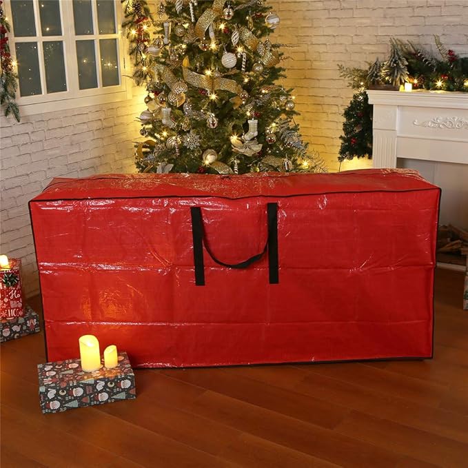 Sattiyrch Christmas Tree Storage Bag - Fits Up to 9 ft Holiday Xmas Disassembled Trees with Durable Reinforced Handles & Dual Zipper - Waterproof Material Protects from Dust,Moisture (Red)