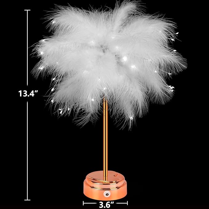 BDUSXYZ White Feather Lamp - LED Atmosphere Feather Night Lights Bedside Lamps for Mother, Girlfriend Home Girl Room Wedding Decoration