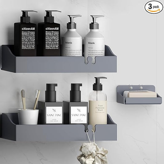 Acrylic Shower Caddy Bathroom Organizer,Rustproof Shower Shelves - No Drilling Wall Mount Shelf, Adhesive Bathroom Storage For Shampoo With Soap Holder 3 Pack