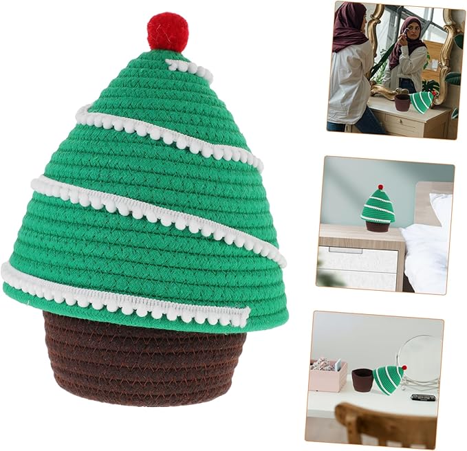Unomor Christmas Tree Shaped Storage Basket Lid Decorative Desktop Organizer for Toys Snacks and Makeup Home Decor for Holiday Season