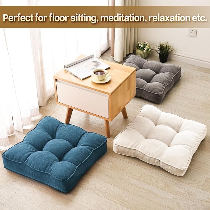 1 MIDDLE ONE Floor Pillow Set of 2, Memory Foam Floor Cushions for Adults, Large Meditation Pillow for Sitting, 22 x 22 Inches (Square | Beige)