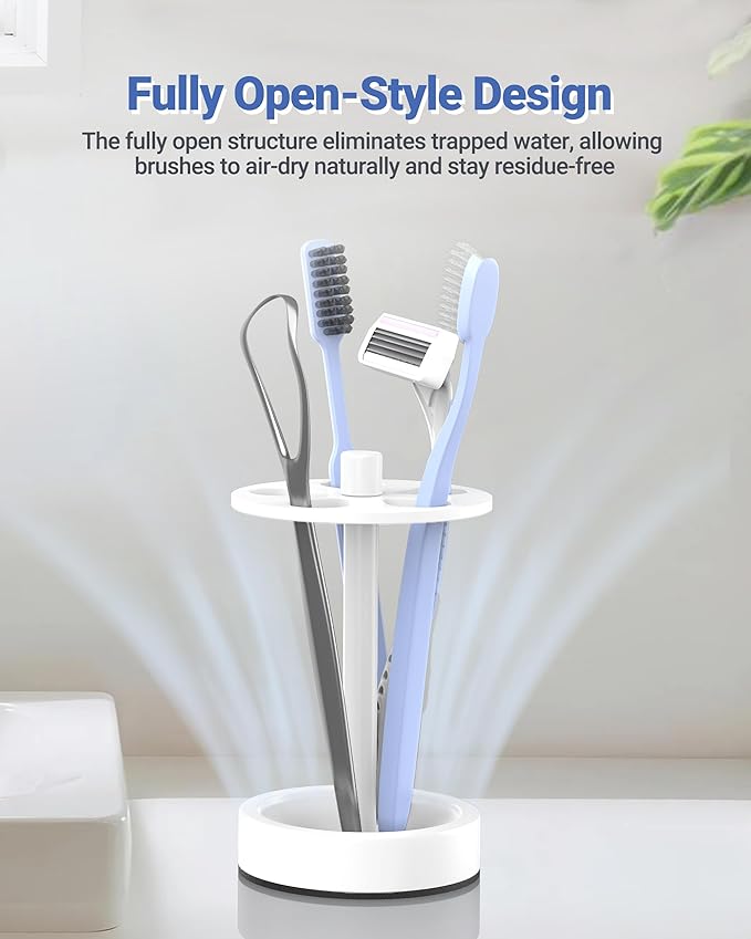 White Toothbrush Holder Stand for Bathroom, Small Tooth Brush Holder Storage Organizer for Kids, Modern Cute Vanity Countertop Accessories Decor for Farmhouse Dorm