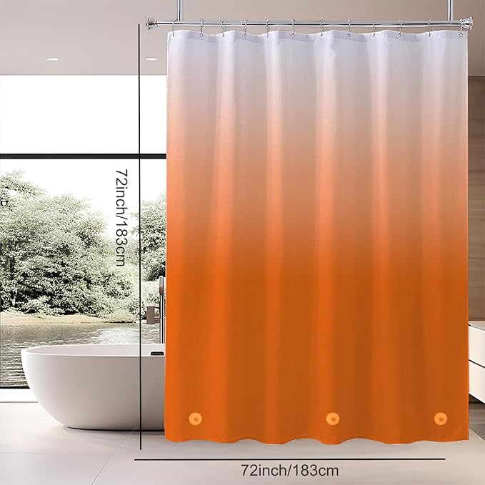 TIKABC Orange Shower Curtain Liner, 4G PEVA Shower Liner, Plastic Peva Waterproof Shower Curtains, 72x72 inch with Grommet Holes 3 Magnetic Weights