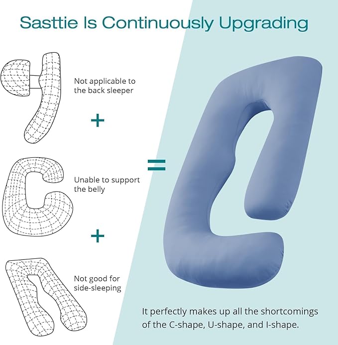 Sasttie Pregnancy Pillows for Sleeping, U Shaped Cooling Full Body Pillow with Removable Cover, Pregnant Women Must Haves, Maternity Essential, Blue