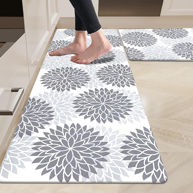 HEBE Anti Fatigue Kitchen Rugs Sets of 2, Non Slip Kitchen Mats for Floor, Waterproof Cushioned Comfort Standing Carpet for Kitchen Sink, Home Office, Laundry Room