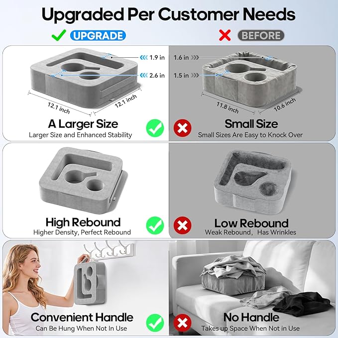 Couch Cup Holder Pillow, Sofa and Bed Caddy for iPad, Kindle, Switch, Game Controller, Remotes, Phones, Small-Sized Cup & Drink Holder for Couch, Bed, Desk, Car, Beach, Bathroom Cup Holder