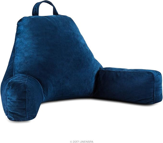 Linenspa Reading Pillow with Shredded Memory Foam- X-Large Size - Back Pillow for Sitting in Bed, Reading, Gaming, Watching TV – Bed Chair with Arms, Dorm Room Essentials, Navy