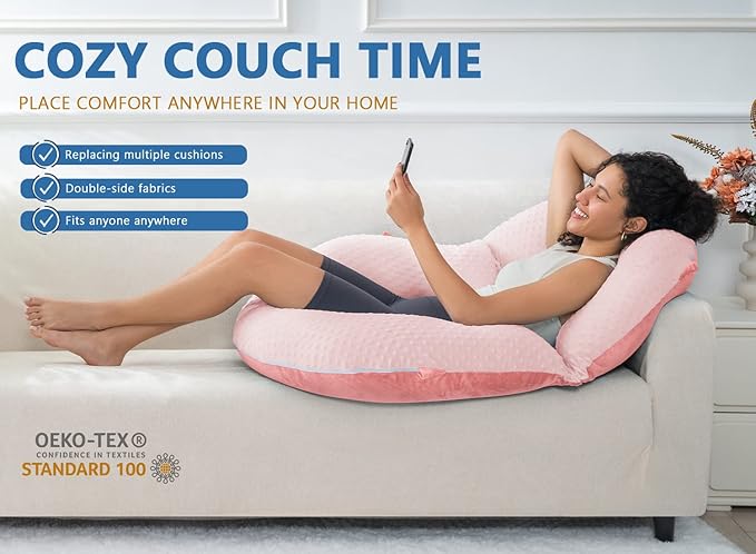 INSEN Reading Pillow, Back Pillow for Sitting in Bed for Reading, Nurse & Relax, Reading Pillow for Adults, Moms & Kids, Sit Up Pillow for Bed, Double-Sided Pink