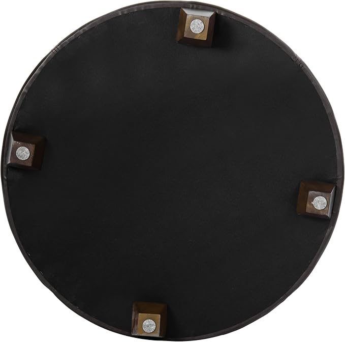 Homepop Home Decor | Upholstered Faux Leather Large Tufted Round Storage Ottoman | Button Top Ottoman with Storage for Living Room & Bedroom | Decorative Home Furniture, Vintage Brown Faux Leather