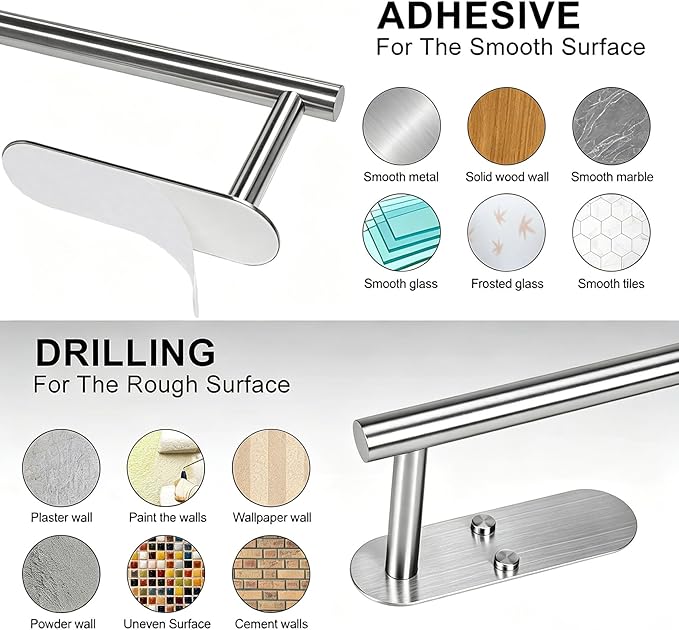 Paper Towel Holder Under Cabinet - Self Adhesive Paper Towel Roll Holder Wall Mount, Gewtur Stainless Steel Paper Towel Holder for Kitchen Bathroom