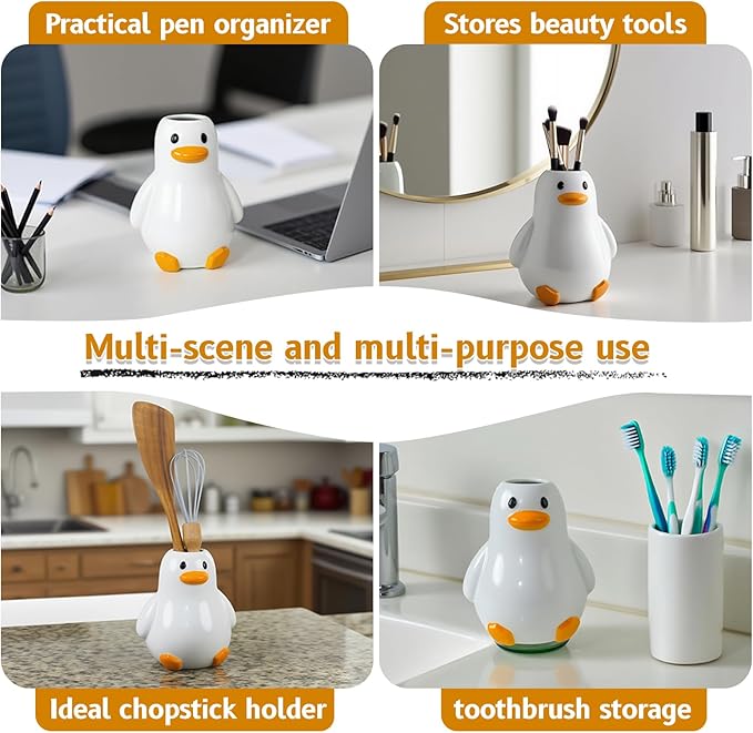 Mougigi Unique Duck Vase - Cute White Ceramic Handcrafted Piece with Round Modern Design, Funky Aesthetic Table Decor for Flowers/Accessories, Cool Animal Goose-Themed Art Vase Great for Decor Gifts