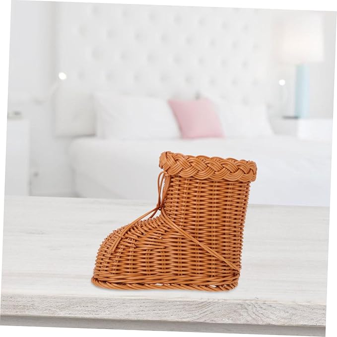 Zerodeko Imitation Rattan Woven Storage Basket Flower Holder Creative Tea Color Design Decorative Household Organizer for Home and Christmas Decoration