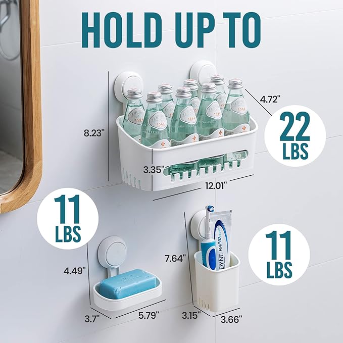 TAILI Shower Caddy Suction Cup & Toothbrush Holder & Soap Holder Heavy Duty Bathroom Shower Organizer