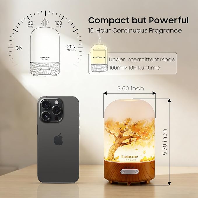 Essential Oil Diffuser, Hand Blown Glass Aromatherapy Diffuser, Ultrasonic Cool Mist Scent Aroma Humidifier, Diffuser Oil Machine Whisper Quiet with Auto Shut-Off for Home Bedroom Office(<25dB)