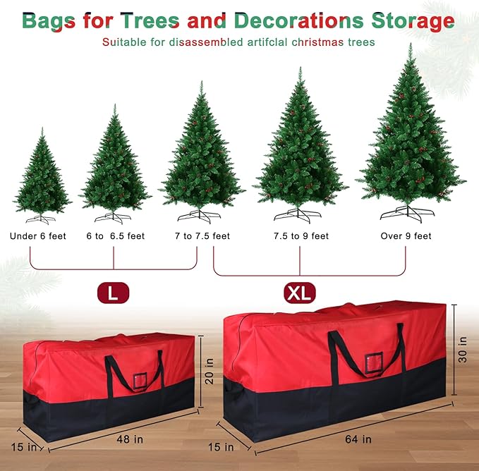 Christmas Tree Storage Bag, 600D Oxford Extra Large Moving Bags, Fits Up to 7.5 Ft Artificial Trees, Skeleton Storage, Waterproof Christmas Decorations Storage Bags with Zippers & Card Slot