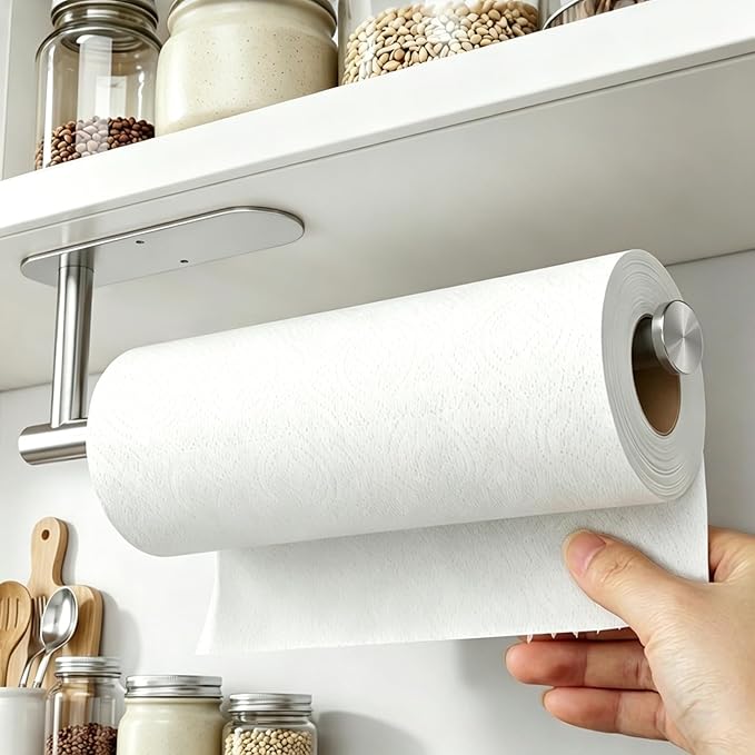 Paper Towel Holder Under Cabinet - Self Adhesive Paper Towel Roll Holder Wall Mount, Gewtur Stainless Steel Paper Towel Holder for Kitchen Bathroom