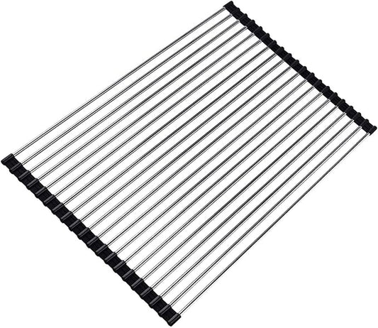 Ahyuan Roll up Dish Drying Rack Over The Sink Kitchen Roll up Sink Drying Rack Stainless Still Portable Drainer Foldable Dish Rack (Black, 17.8''X13.5'')