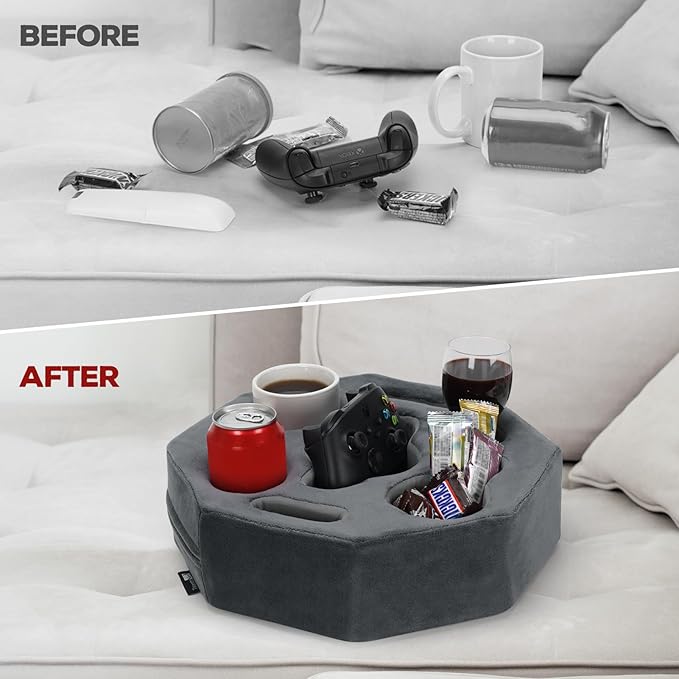 Couch Cup Holder Pillow,Couch Drink Holder,Octagon Couch Caddy for Coffee Cup,Phone,Remote,Couch Cup Holder Tray for Bed,Car,Sofa,Table