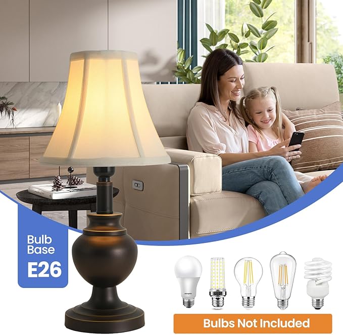 Traditional Table Lamp, Desk Lamp for Living Room with Fabric Shade, Vintage Bedside Lamp Brown Finish for Bedroom Nightstand Office Hotel (Pack-1)