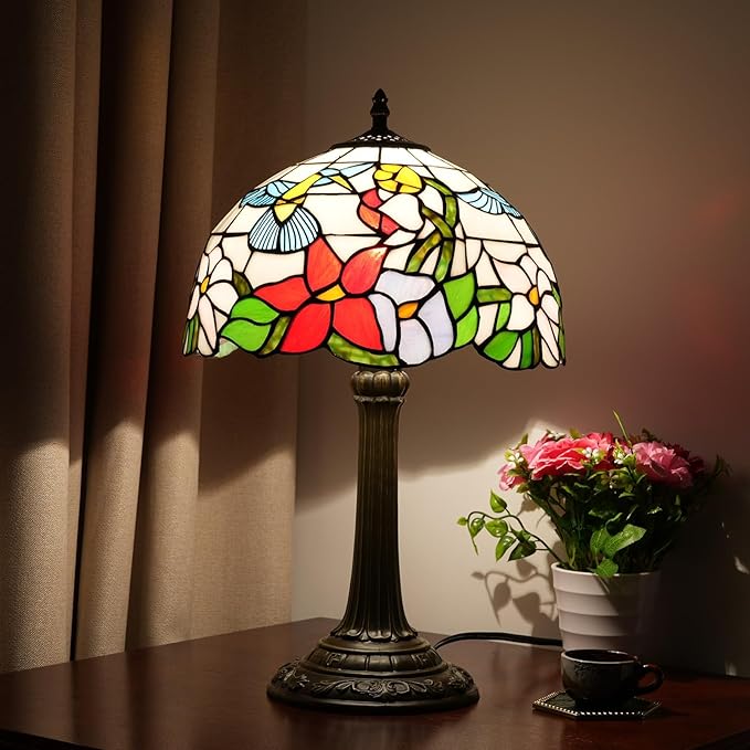 Tiffany Lamp Hummingbird Stained Glass Table Lamp 12X12X18 Inches Hummingbird Style Desk Reading Light Decor Beside Bedroom Living Room Home Festival Birthday Gift