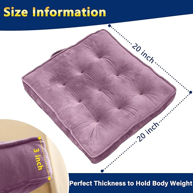1 MIDDLE ONE Floor Pillow Set of 4, Memory Foam Meditation Cushion, Floor Cushions for Adults Sitting, Large Square Seat Cushions for Yoga, Living Room, 20x20 Inch (Purple)