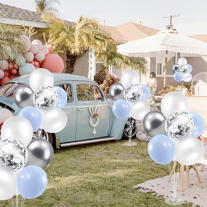 ZJDHPTY Baby Blue and Silver Balloon Stand Centerpiece Table Decorations for Baby Shower Wedding Engagement Bridal Shower Anniversary Birthday Party Decorations(Baby blue silver set4)