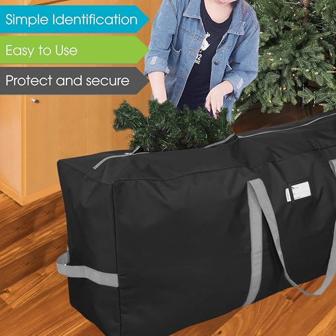 Primode Heavy Duty Christmas Tree Storage Bag | Fits Up to 7.5 Ft. Disassembled Xmas Tree | 50” x 15” x 20” Tree Storage Container | Holiday Storage Box | Durable 600D Oxford Material (Black)