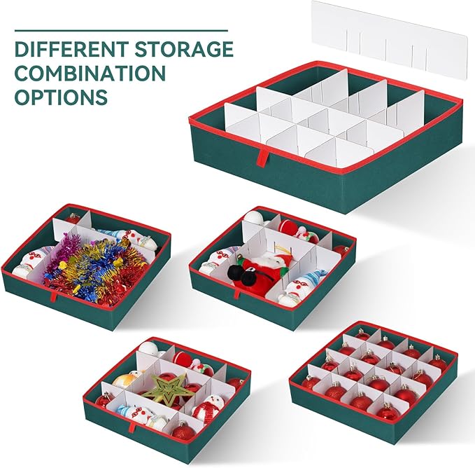 Christmas Ornament Storage Box,2-in-1 Christmas ornament organizer&Christmas Figurine Container,5 Trays,6 Adjustable Christmas Figurine Storage Grids,Green