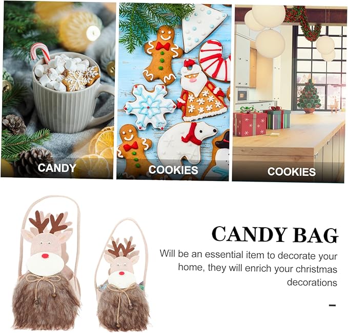 NOLITOY 2pcs Fawn Design Christmas Candy Holder Storage Bag Festive Xmas Treat Baskets for Party Favors Creative Wrapping and Holiday Decorations