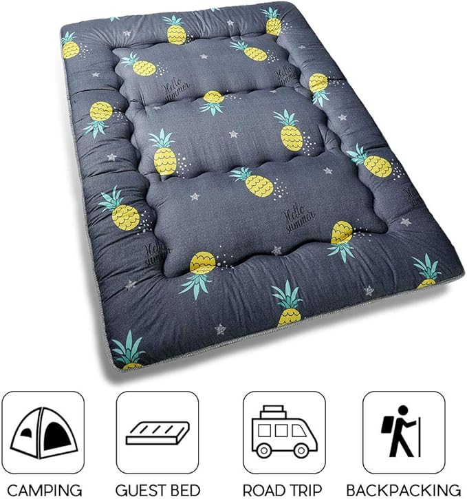 MAXYOYO Grey Pineapple Japanese Floor Futon Mattress, Tatami Floor Mat Portable Camping Mattress Kids Sleeping Pad Foldable Roll Up Floor Lounger Couch Full Size with Mattress Protector Cover