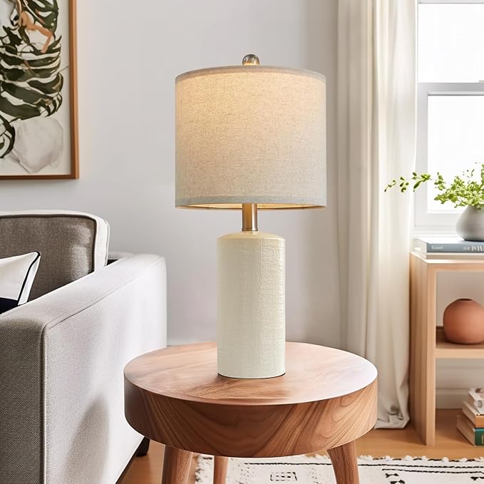 G-SAFAVA 20.25" Small Single Table Lamp for Bedroom Modern Ceramic Nightstand Lamp Farmhouse Bedside Lamp Boho Living Room Lamp White End Side Table Lamp
