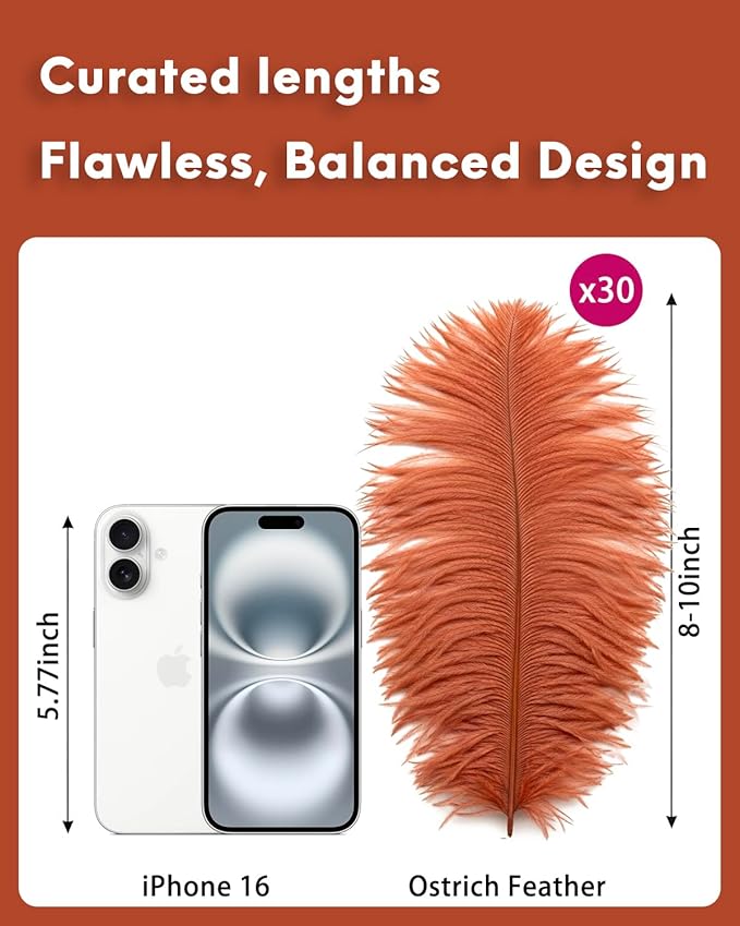 30pcs Brown Ostrich Feathers Natural Bulk 8-10in（20-25cm） Vase Craft Wedding Home Party Centerpieces Christmas Day Decoration