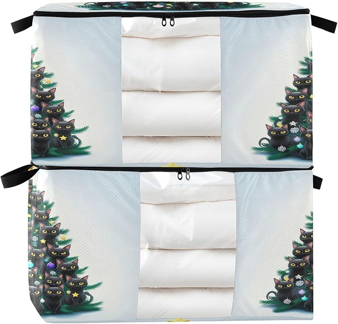 Burbuja 2 Pack Storage Bag Organizer with Handles for Clothes, Blankets, Bedding, Christmas Tree Foldable Storage Bag with Zipper & Clear Window, 95L