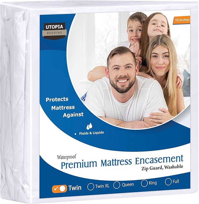 Utopia Bedding Premium Waterproof Bed Bug Mattress Cover, Twin Zippered Mattress Protector, 10 Inches Deep, Dust Mite Proof 6-Sided Mattress Encasement for Bed