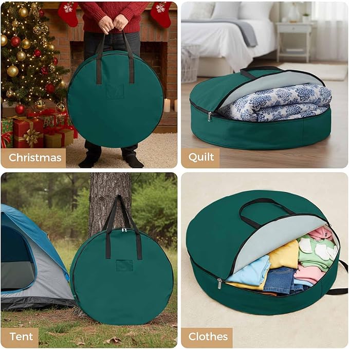 30 Inch Round Storage Bag 1 Pack,Minimalist Solid Aventurine Green Waterproof Wreath Storage Container with Handles&Zipper Pure Plain Single Color Closet Organizer Bags Garland Box