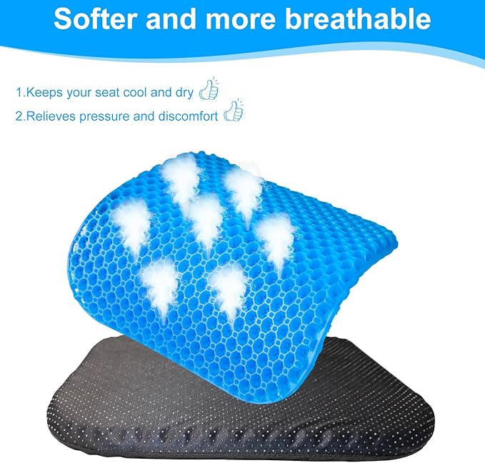 EVEME Gel Seat Cushion for Long Sitting with Non-Slip Cover, Soft & Breathable, Seat Cushion for Chair, Car, Office, Desk Chair, Wheelchair (17" x 15" x 1.2" - Blue)