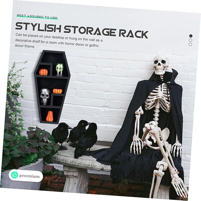 FOMIYES Spooky Coffin Shelf Gothic Halloween Decor Compartment Display Rack for Creative Storage for Parties Haunted Houses and Festivals Coffin Design