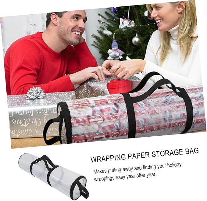 FOMIYES Handheld Christmas Wrapping Paper Storage Bag Decorative Cylindrical Organizer for Easy to Handles for Closet and under Bed Storage