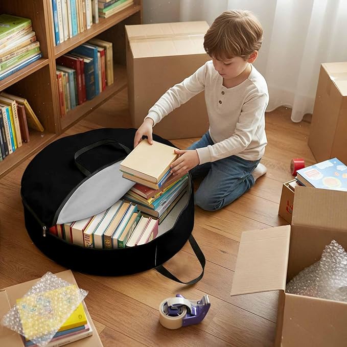 Storage Bag White Round Storage Totes Bins Closet Organizers with Zippers & Handle Black Solid Color Clothes Storage Container for Bedroom Dorm Space Saving Packing Supplies Moving Bags