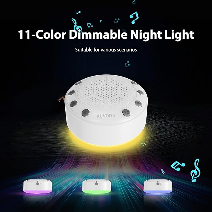 S318 White Noise Machine, Portable Sound Machine for Sleep with Bluetooth, 25 Non-Looping Sounds, 11-Color Night Light, Memory & Timer, USB-C Powered, for Baby Kids Adults Home Office Travel