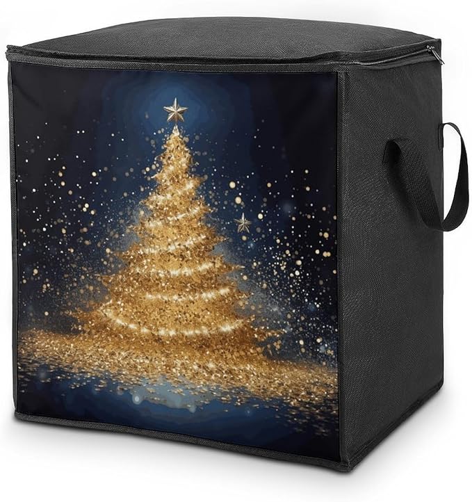 Golden Glitter Christmas Tree Storage Bag-Closet Organizers And Storages Containers Bins with Sturdy Zipper for Quilts Clothes Organization Space Saver