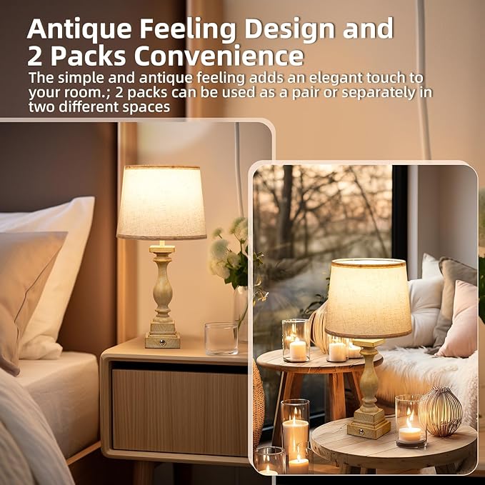 BUPPLEE Touch Lamps for Bedroom Set of 2,Bed-Side Table Lamps with 2 USB Ports, Bedroom Lamps with 3-Way Dimmable,23" Tall Table Lamps for Living Room/Night-Stand, Bonus 2 Bulbs