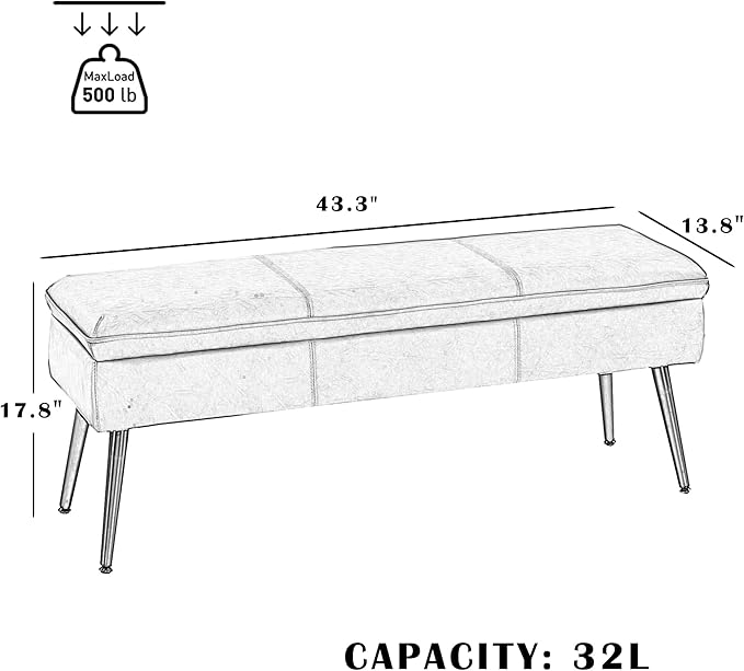 Ottoman with Storage Bench, End of Bed Bench with Flipping Lid, Mid-Century Modern & Faux Leather with Stitching, Loads 660 lb, for Living Room, Bedroom, Entryway, Retro Brown