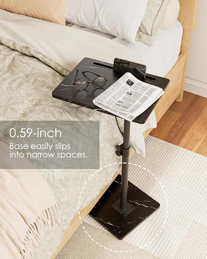 Masupu Sofa Arm Tray Table - 360° Swivel Height Adjustable End Table, Small Snack Side Table for Couch, C Shaped Table for Bed, Chair or TV Tray Table(Marble Black)