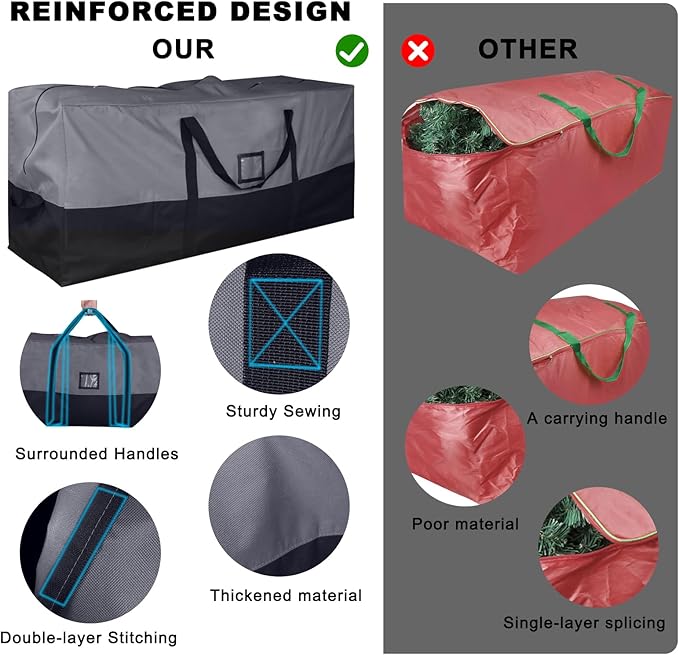 Christmas Tree Storage Bag, 600D Oxford Extra Large Moving Bags, Fits Up to 9 Ft Artificial Trees, Skeleton Storage, Waterproof Christmas Decorations Storage Bags with Zippers & Card Slot