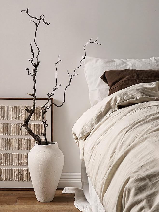 White Ceramic Vase - Large 13.6 Inch Tall Floor Vase for Centerpieces, Farmhouse Flower Vases, Rustic Minimalist Home Decor for Living Room, Enterway, Wedding (Sandstone White)