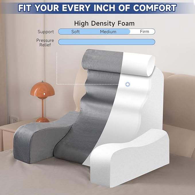 SofGlowly Reading Pillow for Sitting in Bed Adult, Back Support Pillow for Bed Sitting up with Arm Rest,Bed Rest Pillows for Watching TV/Reading/Gaming/Resting in Beds, Couch or Floor, Medium 19" Gray