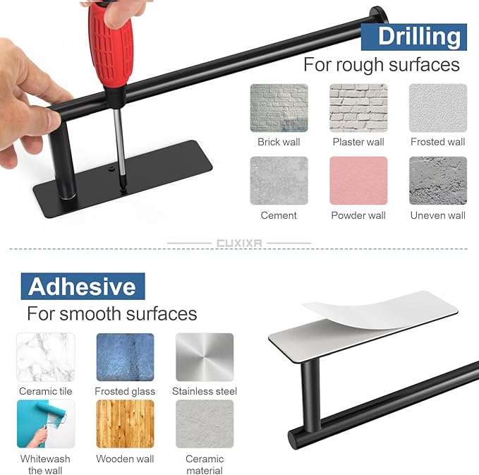 CUXIXA Paper Towel Holder Under Cabinet 2 Pack, Under Counter Paper Towel Holder Wall Mount with Self Adhesive and Screws for Kitchen, Bathroom, RV(Stainless Steel, Black)