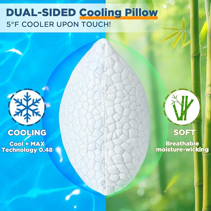 Cooling Pillow King Size Set of 2, Adjustable Bed Pillows for Sleeping, Luxury Shredded Memory Foam Pillows King 2 Pack,Adjustable Pillow for Side,Back,Stomach Sleepers,Soft Yet Supportive Firm Pillow