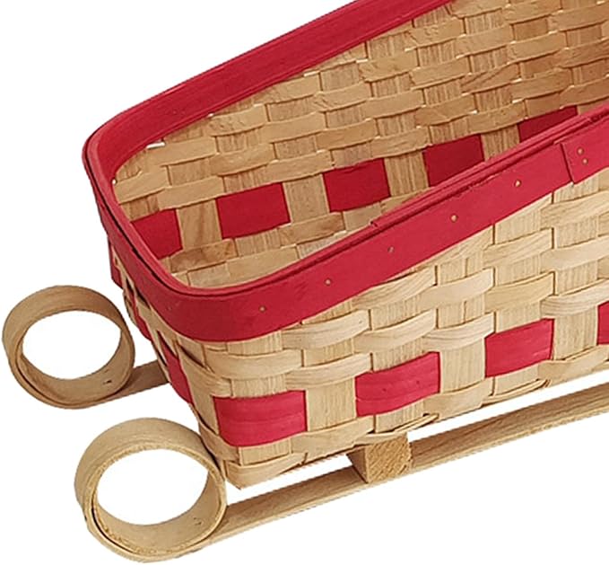 Sled Ornament Woven Basket Christmas Decoration Multifunction Kitchen Counter Storage Bin Food Basket for Parties Decoration, 34x20x18cm